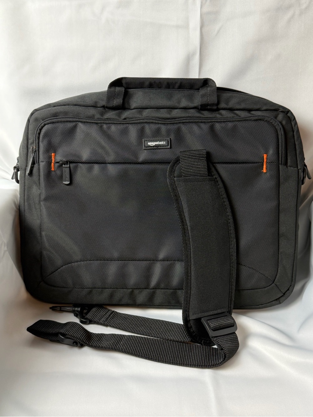 AmazonBasics Black Laptop Briefcase with Orange Stitch Accents